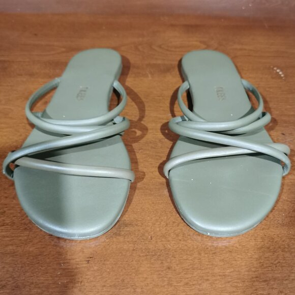 TKEES Olive Sloan Slides Size 7/38 EUC #215 - Picture 1 of 8